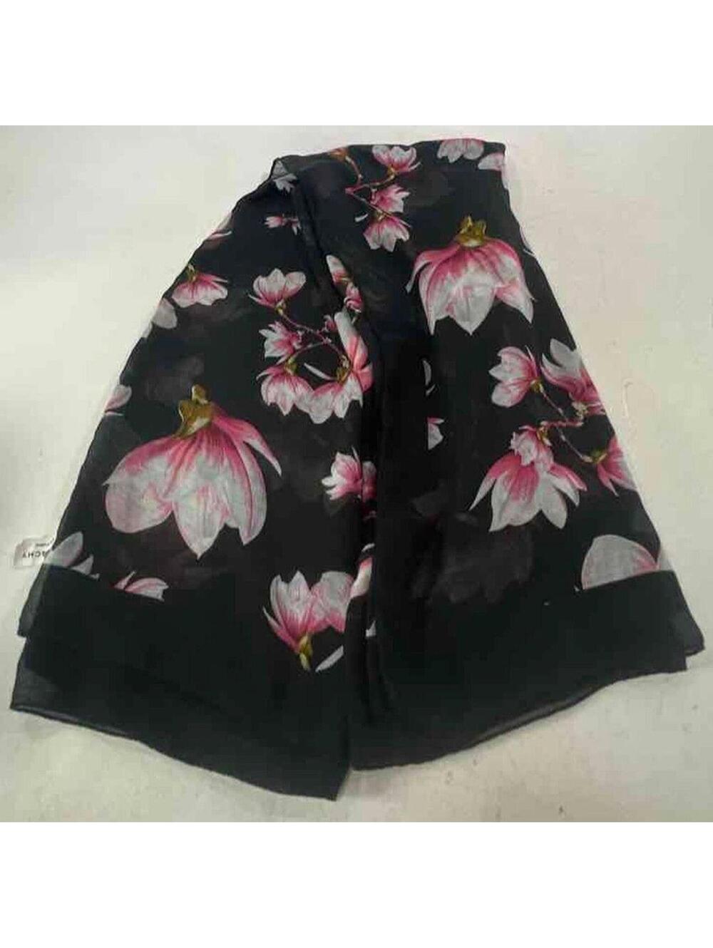 Floral Silk Scarf – Black & Pink Magnolia Print